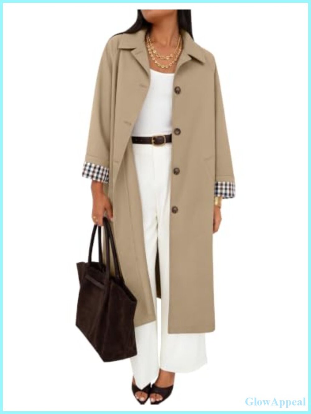 Oversized Single Breasted Lapel Windproof Trench Coat with Plaid Lining